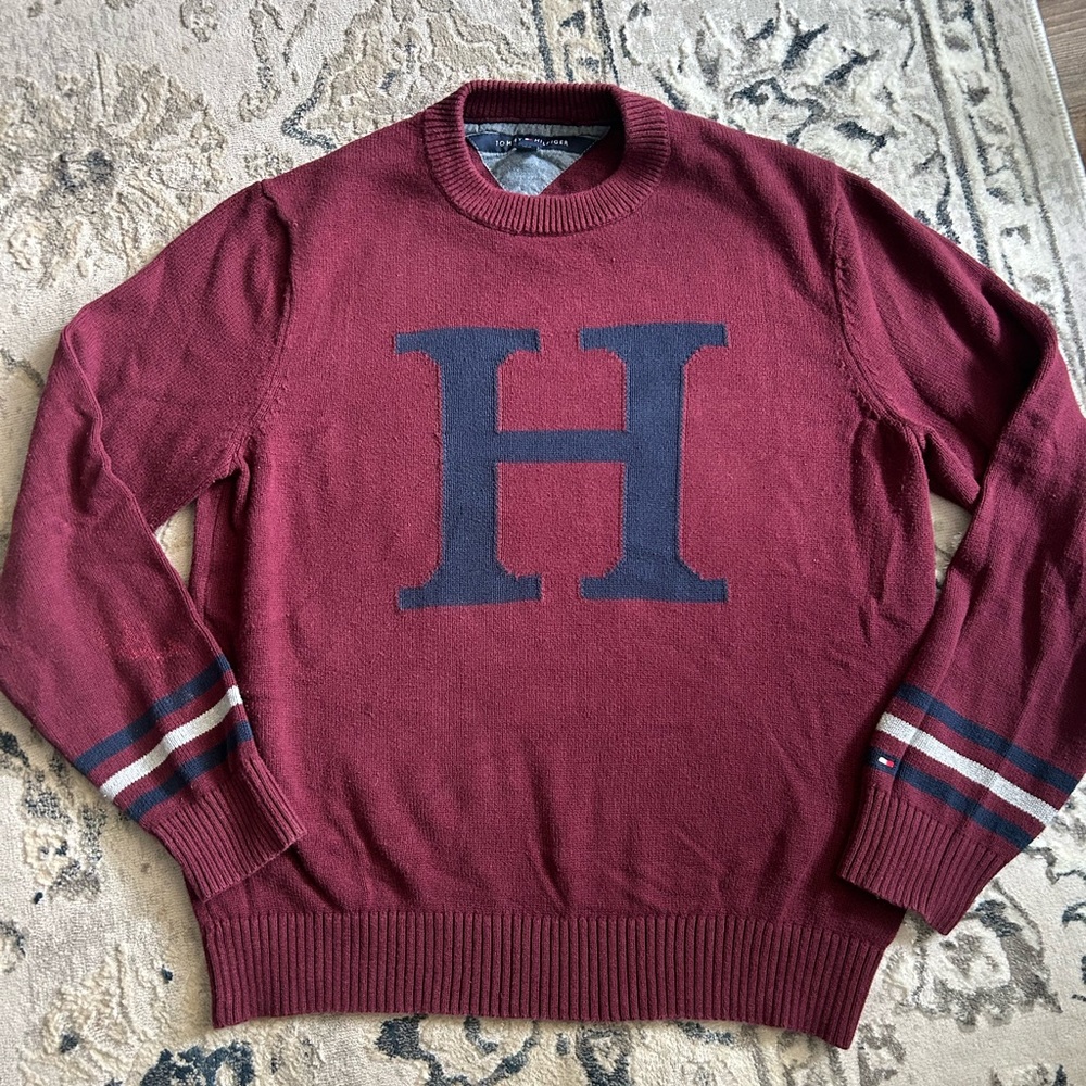 Men's Burgundy Sweater with Navy Logo